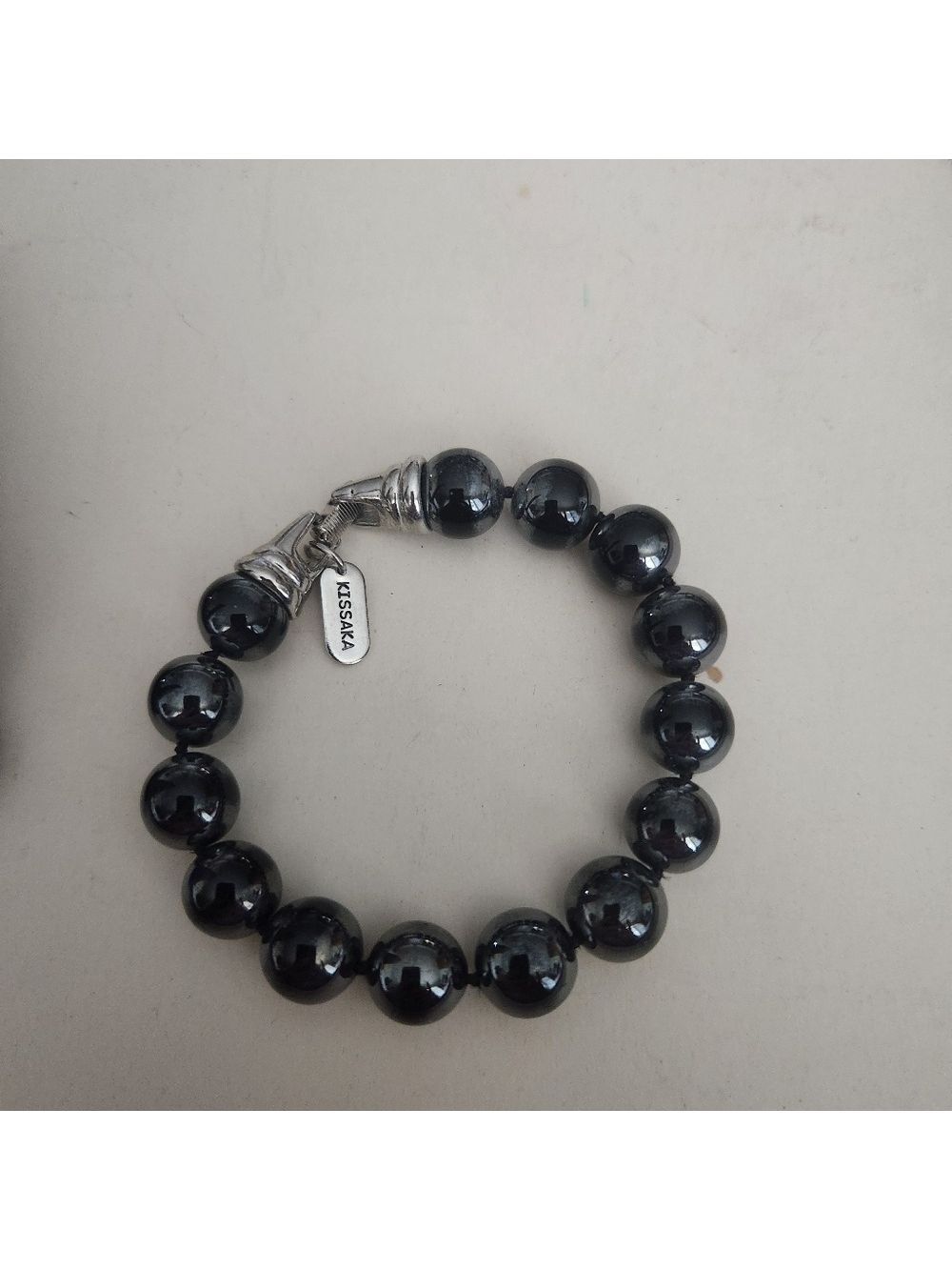 Vintage Kissaka Designer 7" Bracelet Black Faux Onyx Beads !!!